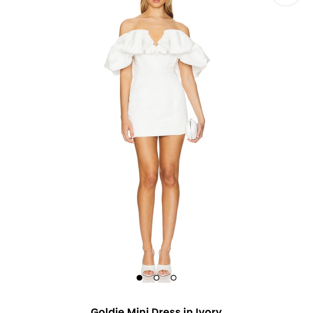 Line & Dot Off-Shoulder Ivory Mini Dress revolve